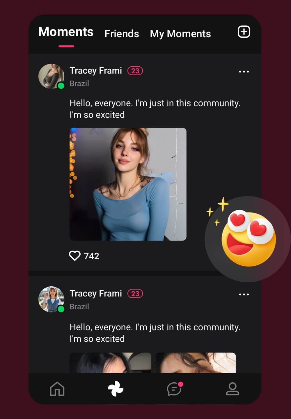 Diverse users chatting with a 'Live Now' badge